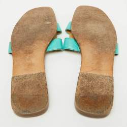 Hermes Turquoise Blue Leather Oran Flat Slide Sandals Size 40