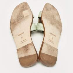 Hermes Green Crocodile Leather Oran Flat Slides Size 37