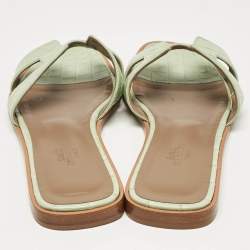 Hermes Green Crocodile Leather Oran Flat Slides Size 37