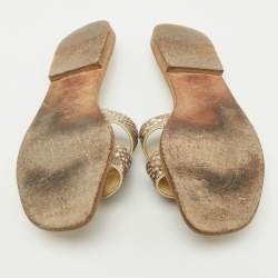 Hermes Beige/Brown Snakeskin Oran Flat Slide Sandals Size 38.5
