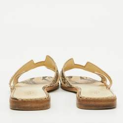Hermes Beige/Brown Snakeskin Oran Flat Slide Sandals Size 38.5