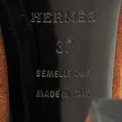 Hermes Brown/Blue Suede Double Ankle Strap Open Toe Booties Size 37