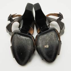 Pre Owned Hermes Black Leather Platform Ankle Strap Sandals Size 37