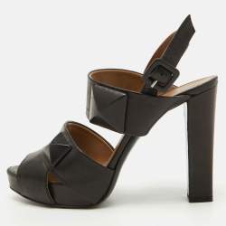 Pre Owned Hermes Black Leather Platform Ankle Strap Sandals Size 37