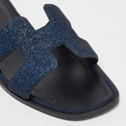 Hermes Blue Crystal Embellished Suede Oran Flat Slides Size 38