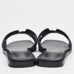 Hermes Blue Crystal Embellished Suede Oran Flat Slides Size 38