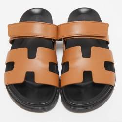 مملوكة مسبقًا Hermes Brown Leather Chypre Sandals Size 38