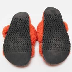 Pre Owned Hermes Orange Shearling Fur Chypre Sandals Size 39