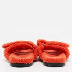 Pre Owned Hermes Orange Shearling Fur Chypre Sandals Size 39