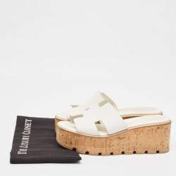 Hermes White Leather Eze Cork Platform Wedge Sandals Size 39