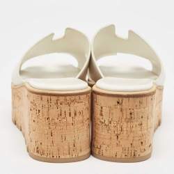 Hermes White Leather Eze Cork Platform Wedge Sandals Size 39