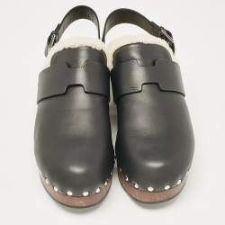 Hermes Black Leather and Shearling Carlotta Clogs Size 40