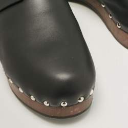 Hermes Black Leather and Shearling Carlotta Clogs Size 40