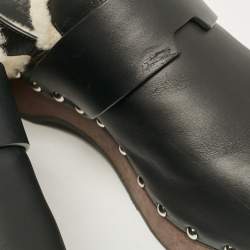 Hermes Black Leather and Shearling Carlotta Clogs Size 40