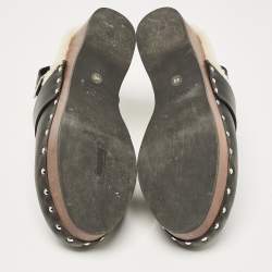 Hermes Black Leather and Shearling Carlotta Clogs Size 40