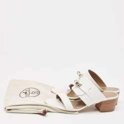 Hermes White Leather Ovation Slide Sandals Size 37.5