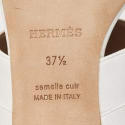 Hermes White Leather Ovation Slide Sandals Size 37.5