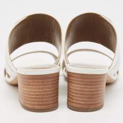 Hermes White Leather Ovation Slide Sandals Size 37.5