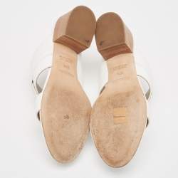 Hermes White Leather Ovation Slide Sandals Size 37.5
