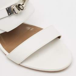 Hermes White Leather Ovation Slide Sandals Size 37.5