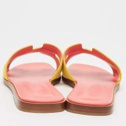 Pre Owned Hermes Yellow Suede Oran Flat Slides Size 38.5
