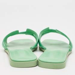 Hermes Green Leather Oran Flat Slides Size 38