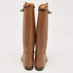 Hermes Brown Leather H Jumping Knee Length Boots Size 38