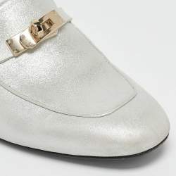 Hermes Silver Textured Suede Oz Flat Mules Size 39