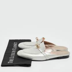 Hermes Silver Textured Suede Oz Flat Mules Size 39