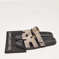 Pre Owned Hermes Grey Suede Chypre Sandals Size 44