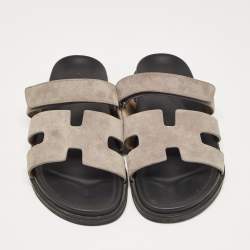 Pre Owned Hermes Grey Suede Chypre Sandals Size 44