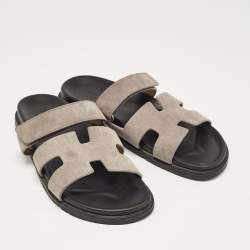 Pre Owned Hermes Grey Suede Chypre Sandals Size 44