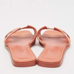 Hermes Orange Leather Oran Flat Slides Size 38