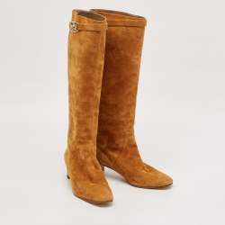 Hermes Brown Suede Knee Length Versailles Boots Size 38.5