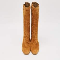 Hermes Brown Suede Knee Length Versailles Boots Size 38.5