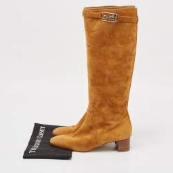 Hermes Brown Suede Knee Length Versailles Boots Size 38.5