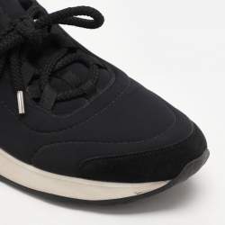 Hermes Black/White Leather and Neoprene Miles Low Top Sneakers Size 38.5