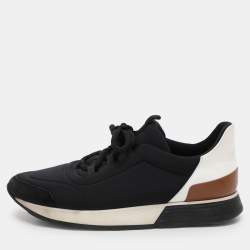 Hermes Black/White Leather and Neoprene Miles Low Top Sneakers Size 38.5