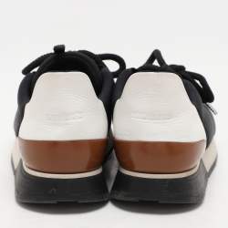 Hermes Black/White Leather and Neoprene Miles Low Top Sneakers Size 38.5