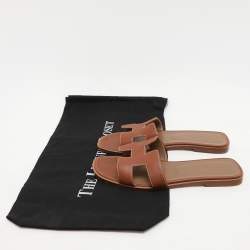 Hermes Brown Leather Oran Flats Size 39
