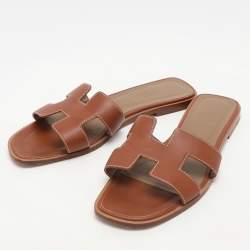 Hermes Brown Leather Oran Flats Size 39
