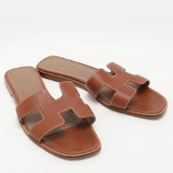 Hermes Brown Leather Oran Flats Size 39