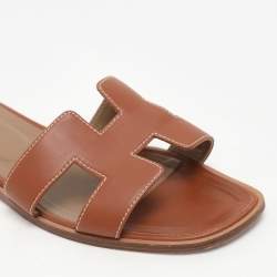 Hermes Brown Leather Oran Flats Size 39