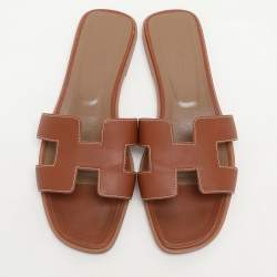 Hermes Brown Leather Oran Flats Size 39