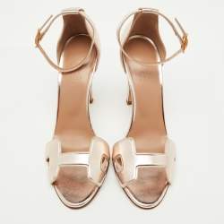 Hermes Metallic Leather Premiere 70 Ankle Strap Sandals Size 37.5