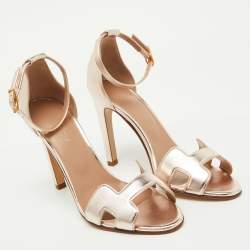 Hermes Metallic Leather Premiere 70 Ankle Strap Sandals Size 37.5
