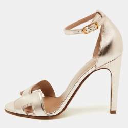 Hermes Metallic Leather Premiere 70 Ankle Strap Sandals Size 37.5