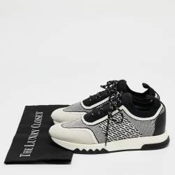 Hermes Grey/Black Knit Fabric and Suede C-addict Lace Up Sneakers Size 37.5