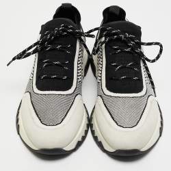 Hermes Grey/Black Knit Fabric and Suede C-addict Lace Up Sneakers Size 37.5