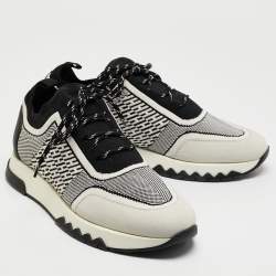 Hermes Grey/Black Knit Fabric and Suede C-addict Lace Up Sneakers Size 37.5